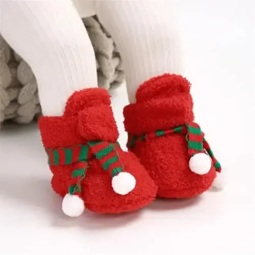 GDSDYM Baby Booties Cozy Fleece Slippers Soft Baby Shoes With Gripper Soles, Winter Warm Infant Newborn Crib Sock Shoes First Walkers - 2