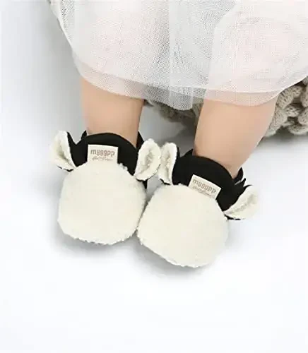 GDSDYM Baby Booties Cozy Fleece Slippers Soft Baby Shoes With Gripper Soles, Winter Warm Infant Newborn Crib Sock Shoes First Walkers 
