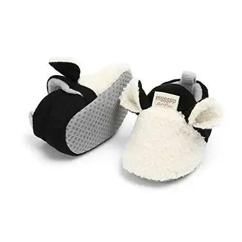 GDSDYM Baby Booties Cozy Fleece Slippers Soft Baby Shoes With Gripper Soles, Winter Warm Infant Newborn Crib Sock Shoes First Walkers - 3