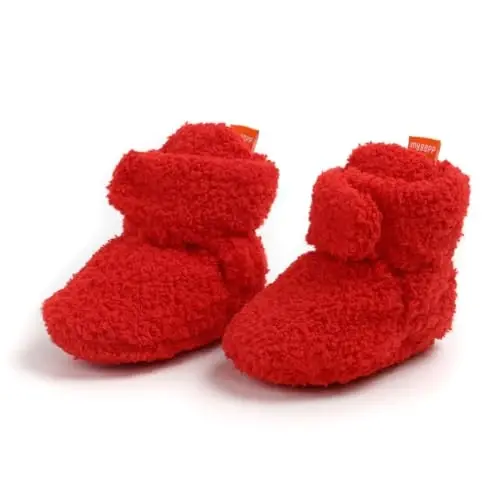 GDSDYM Baby Booties Cozy Fleece Slippers Soft Baby Shoes With Gripper Soles, Winter Warm Infant Newborn Crib Sock Shoes First Walkers - 6