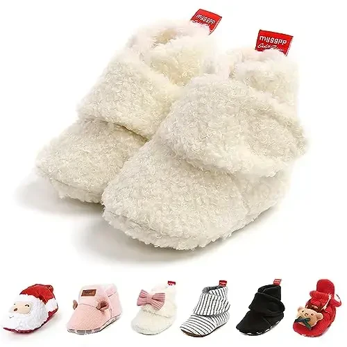 GDSDYM Baby Booties Cozy Fleece Slippers Soft Baby Shoes With Gripper Soles, Winter Warm Infant Newborn Crib Sock Shoes First Walkers 