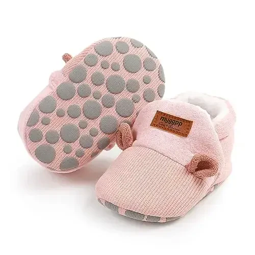 GDSDYM Baby Booties Cozy Fleece Slippers Soft Baby Shoes With Gripper Soles, Winter Warm Infant Newborn Crib Sock Shoes First Walkers - 4