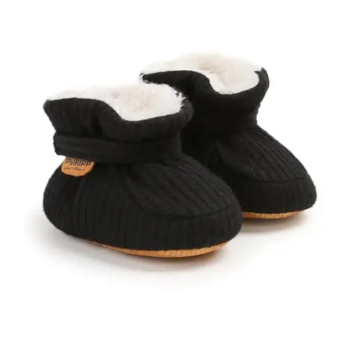GDSDYM Baby Booties Cozy Fleece Slippers Soft Baby Shoes With Gripper Soles, Winter Infant Newborn Crib Sock Shoe Warm Footwear First Walkers - 1