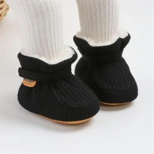 GDSDYM Baby Booties Cozy Fleece Slippers Soft Baby Shoes With Gripper Soles, Winter Infant Newborn Crib Sock Shoe Warm Footwear First Walkers - 2