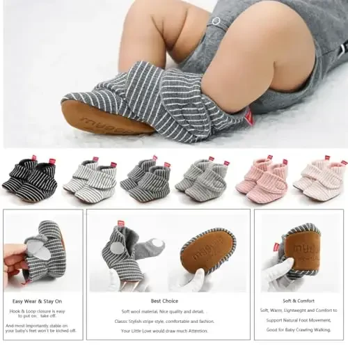 GDSDYM Baby Booties Cozy Fleece Slippers Soft Baby Shoes With Gripper Soles, Winter Warm Infant Newborn Crib Sock Shoes First Walkers - 4