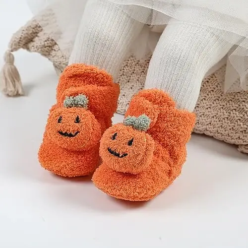GDSDYM Baby Booties Cozy Fleece Slippers Soft Baby Shoes With Gripper Soles, Winter Warm Infant Newborn Crib Sock Shoes First Walkers - 2