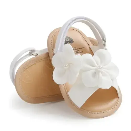 GDSDYM Infant Baby Girls Summer Sandals with Flower Bowknot Soft Sole Wedding Dress Flats Newborn First Walkers Crib Dress Shoes - 1