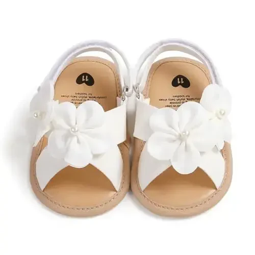 GDSDYM Infant Baby Girls Summer Sandals with Flower Bowknot Soft Sole Wedding Dress Flats Newborn First Walkers Crib Dress Shoes - 5
