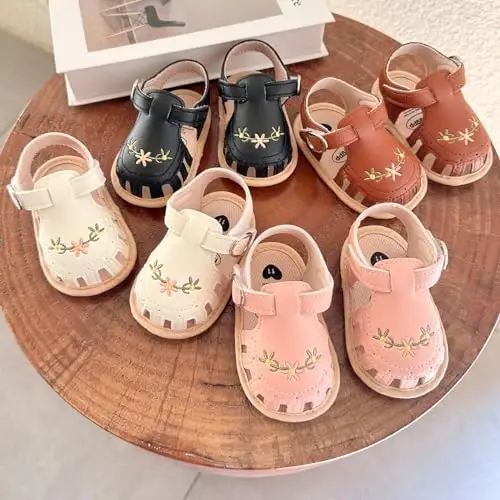 GDSDYM Infant Baby Girls Summer Sandals with Flower Bowknot Soft Sole Wedding Dress Flats Newborn First Walkers Crib Dress Shoes - 3
