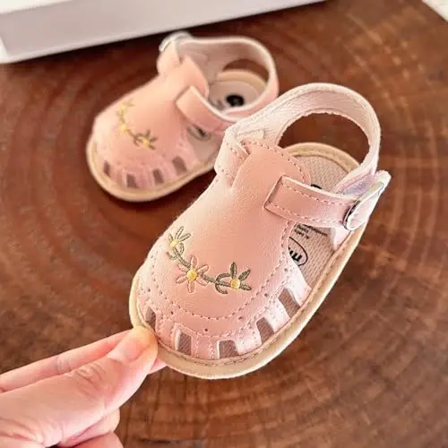 GDSDYM Infant Baby Girls Summer Sandals with Flower Bowknot Soft Sole Wedding Dress Flats Newborn First Walkers Crib Dress Shoes - 5