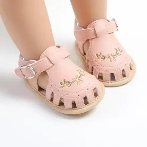 GDSDYM Infant Baby Girls Summer Sandals with Flower Bowknot Soft Sole Wedding Dress Flats Newborn First Walkers Crib Dress Shoes - 2