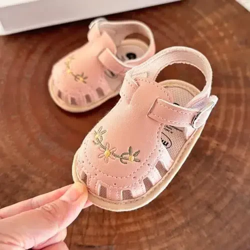 GDSDYM Infant Baby Girls Summer Sandals with Flower Bowknot Soft Sole Wedding Dress Flats Newborn First Walkers Crib Dress Shoes - 5
