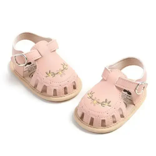 GDSDYM Infant Baby Girls Summer Sandals with Flower Bowknot Soft Sole Wedding Dress Flats Newborn First Walkers Crib Dress Shoes - 6
