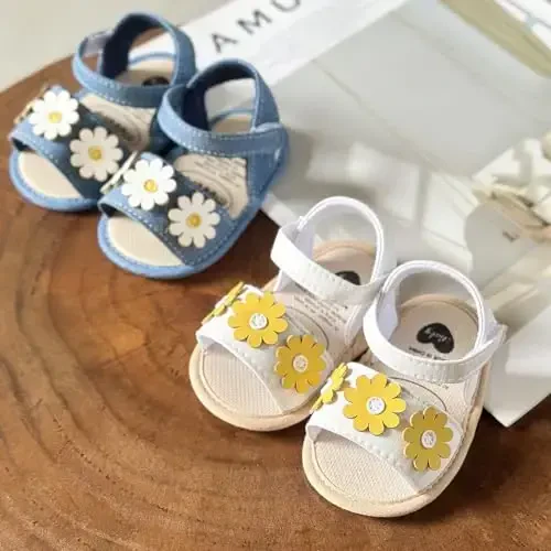 GDSDYM Infant Baby Girls Summer Sandals with Flower Bowknot Soft Sole Wedding Dress Flats Newborn First Walkers Crib Dress Shoes - 11