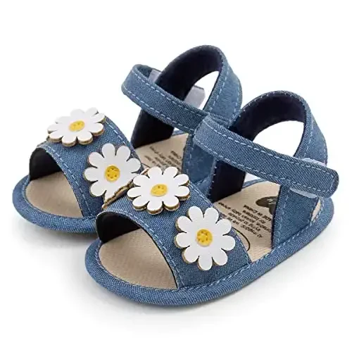 GDSDYM Infant Baby Girls Summer Sandals with Flower Bowknot Soft Sole Wedding Dress Flats Newborn First Walkers Crib Dress Shoes - 6