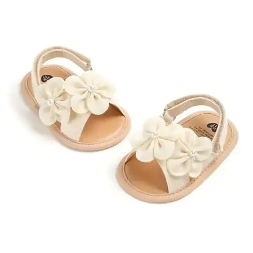 GDSDYM Infant Baby Girls Summer Sandals with Flower Bowknot Soft Sole Wedding Dress Flats Newborn First Walkers Crib Dress Shoes - 1