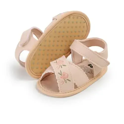 GDSDYM Infant Baby Girls Summer Sandals with Flower Bowknot Soft Sole Wedding Dress Flats Newborn First Walkers Crib Dress Shoes - 5