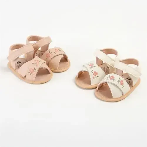GDSDYM Infant Baby Girls Summer Sandals with Flower Bowknot Soft Sole Wedding Dress Flats Newborn First Walkers Crib Dress Shoes - 6