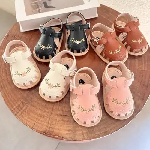 GDSDYM Infant Baby Girls Summer Sandals with Flower Bowknot Soft Sole Wedding Dress Flats Newborn First Walkers Crib Dress Shoes - 3