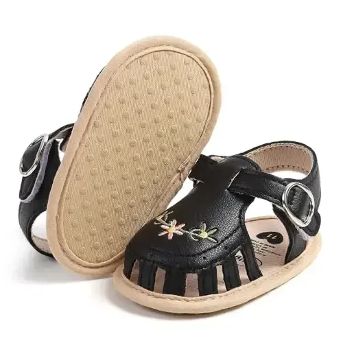 GDSDYM Infant Baby Girls Summer Sandals with Flower Bowknot Soft Sole Wedding Dress Flats Newborn First Walkers Crib Dress Shoes - 6