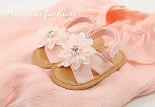 GDSDYM Infant Baby Girls Summer Sandals with Flower Bowknot Soft Sole Wedding Dress Flats Newborn First Walkers Crib Dress Shoes - 2