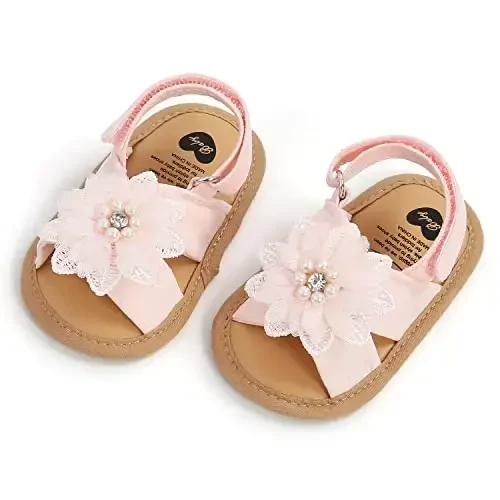 GDSDYM Infant Baby Girls Summer Sandals with Flower Bowknot Soft Sole Wedding Dress Flats Newborn First Walkers Crib Dress Shoes - 5
