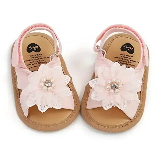 GDSDYM Infant Baby Girls Summer Sandals with Flower Bowknot Soft Sole Wedding Dress Flats Newborn First Walkers Crib Dress Shoes - 6
