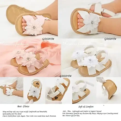GDSDYM Infant Baby Girls Summer Sandals with Flower Bowknot Soft Sole Wedding Dress Flats Newborn First Walkers Crib Dress Shoes - 4