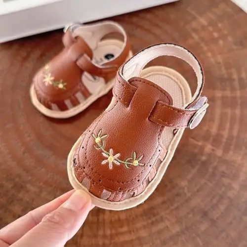 GDSDYM Infant Baby Girls Summer Sandals with Flower Bowknot Soft Sole Wedding Dress Flats Newborn First Walkers Crib Dress Shoes - 5