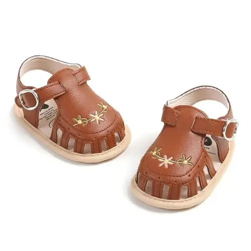 GDSDYM Infant Baby Girls Summer Sandals with Flower Bowknot Soft Sole Wedding Dress Flats Newborn First Walkers Crib Dress Shoes - 6