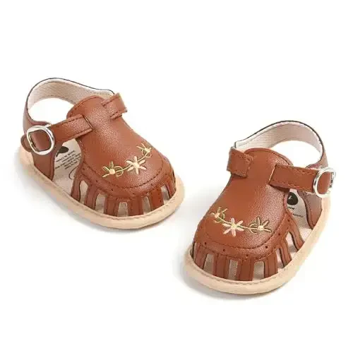 GDSDYM Infant Baby Girls Summer Sandals with Flower Bowknot Soft Sole Wedding Dress Flats Newborn First Walkers Crib Dress Shoes - 6