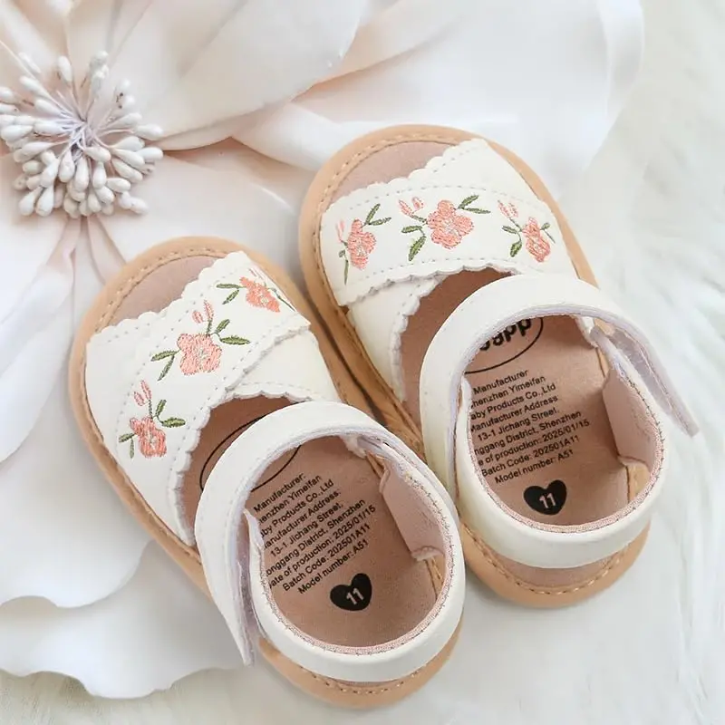 GDSDYM Infant Baby Girls Summer Sandals with Flower Bowknot Soft Sole Wedding Dress Flats Newborn First Walkers Crib Dress Shoes - 3
