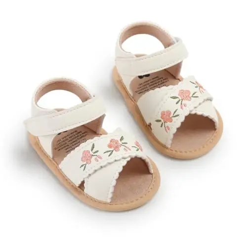 GDSDYM Infant Baby Girls Summer Sandals with Flower Bowknot Soft Sole Wedding Dress Flats Newborn First Walkers Crib Dress Shoes - 4