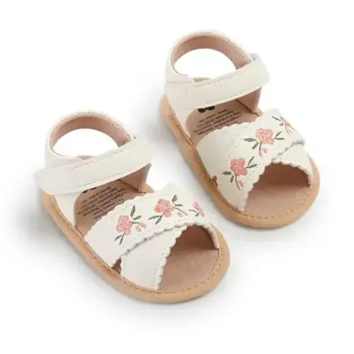 GDSDYM Infant Baby Girls Summer Sandals with Flower Bowknot Soft Sole Wedding Dress Flats Newborn First Walkers Crib Dress Shoes - 4