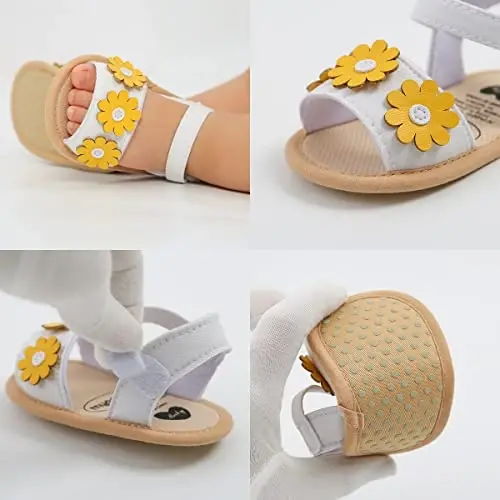 GDSDYM Infant Baby Girls Summer Sandals with Flower Bowknot Soft Sole Wedding Dress Flats Newborn First Walkers Crib Dress Shoes - 3