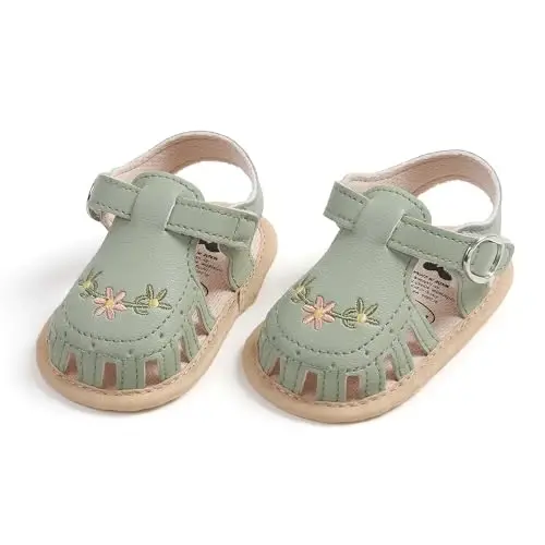 GDSDYM Infant Baby Girls Summer Sandals with Flower Bowknot Soft Sole Wedding Dress Flats Newborn First Walkers Crib Dress Shoes - 7