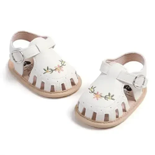 GDSDYM Infant Baby Girls Summer Sandals with Flower Bowknot Soft Sole Wedding Dress Flats Newborn First Walkers Crib Dress Shoes - 5