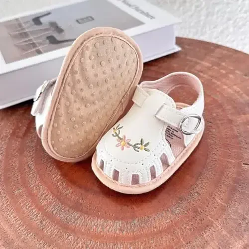 GDSDYM Infant Baby Girls Summer Sandals with Flower Bowknot Soft Sole Wedding Dress Flats Newborn First Walkers Crib Dress Shoes - 6