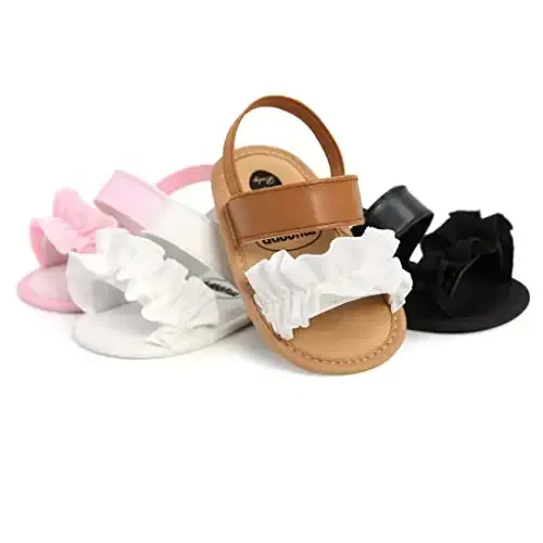 GDSDYM Infant Baby Girls Summer Sandals with Flower Bowknot Soft Sole Wedding Dress Flats Newborn First Walkers Crib Dress Shoes - 6