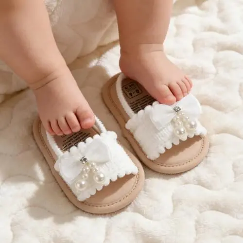 GDSDYM Infant Baby Girls Summer Sandals with Flower Bowknot Soft Sole Wedding Dress Flats Newborn First Walkers Crib Dress Shoes - 3