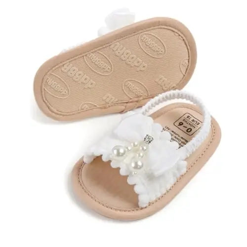 GDSDYM Infant Baby Girls Summer Sandals with Flower Bowknot Soft Sole Wedding Dress Flats Newborn First Walkers Crib Dress Shoes - 4