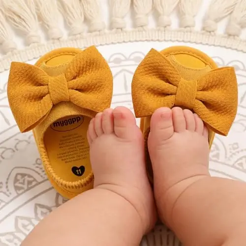 GDSDYM Infant Baby Girls Summer Sandals with Flower Bowknot Soft Sole Wedding Dress Flats Newborn First Walkers Crib Dress Shoes - 3