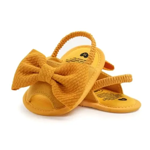 GDSDYM Infant Baby Girls Summer Sandals with Flower Bowknot Soft Sole Wedding Dress Flats Newborn First Walkers Crib Dress Shoes - 4