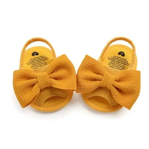 GDSDYM Infant Baby Girls Summer Sandals with Flower Bowknot Soft Sole Wedding Dress Flats Newborn First Walkers Crib Dress Shoes - 6