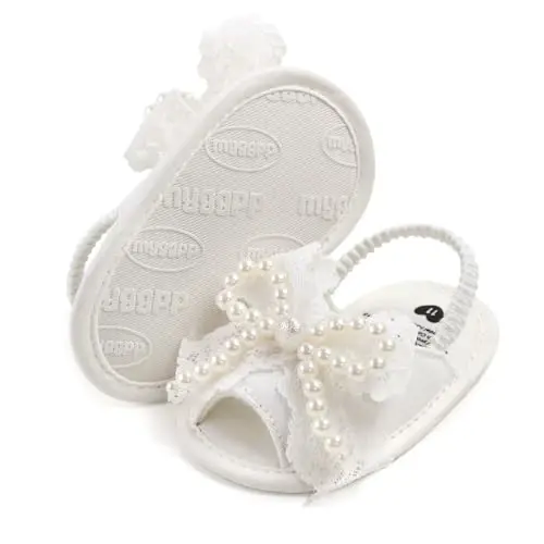 GDSDYM Infant Baby Girls Summer Sandals with Flower Bowknot Soft Sole Wedding Dress Flats Newborn First Walkers Crib Dress Shoes - 1