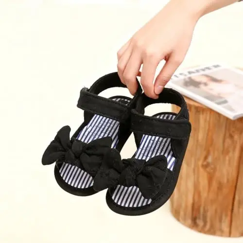 GDSDYM Infant Baby Girls Summer Sandals with Flower Bowknot Soft Sole Wedding Dress Flats Newborn First Walkers Crib Dress Shoes - 6