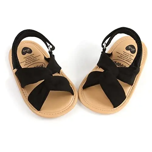 GDSDYM Infant Baby Girls Summer Sandals with Flower Bowknot Soft Sole Wedding Dress Flats Newborn First Walkers Crib Dress Shoes - 5