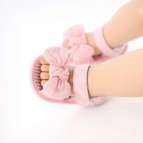 GDSDYM Infant Baby Girls Summer Sandals with Flower Bowknot Soft Sole Wedding Dress Flats Newborn First Walkers Crib Dress Shoes - 4