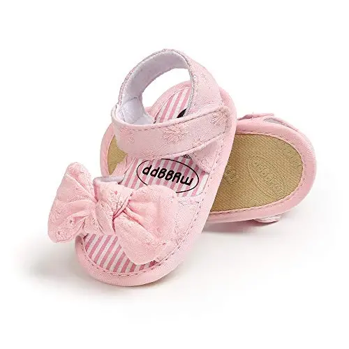 GDSDYM Infant Baby Girls Summer Sandals with Flower Bowknot Soft Sole Wedding Dress Flats Newborn First Walkers Crib Dress Shoes - 5