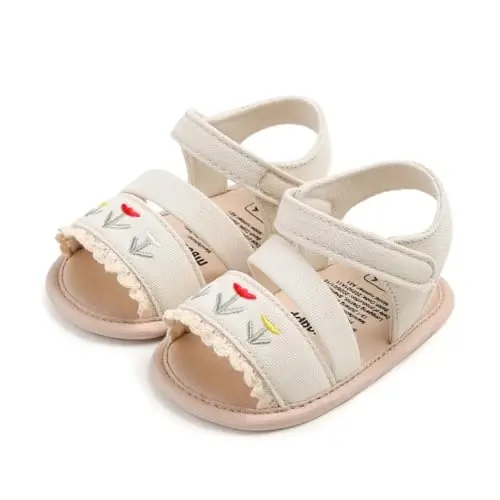 GDSDYM Infant Baby Girls Summer Sandals with Flower Bowknot Soft Sole Wedding Dress Flats Newborn First Walkers Crib Dress Shoes - GDSDYM